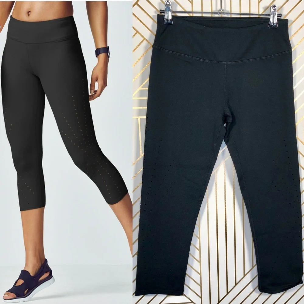NWT Fabletics Angela Capri in Black Perforated